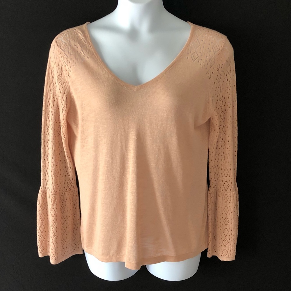 WOMEN'S BLOUSE/JUMPER AUGUST SILK THIN KNIT  BELL SLEEVE TIE BACK NWT